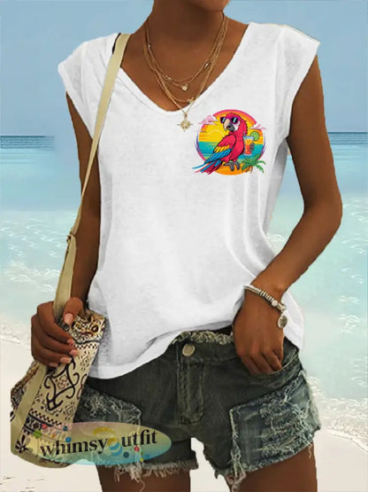 Dames Ik ben met pensioen Het is 5 uur overal papegaaienprint casual mouwloos T-shirt