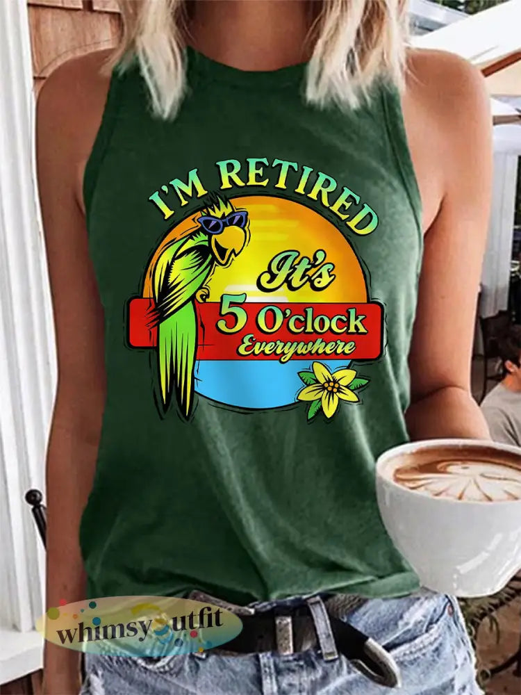 Dames Ik ben met pensioen Het is 5 uur overal papegaaienprint casual vest - Donkergroen / S