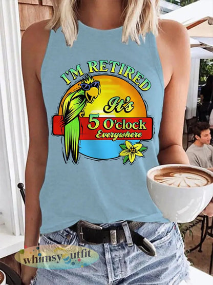 Dames Ik ben met pensioen Het is 5 uur overal papegaaienprint casual vest - Lichtblauw / S