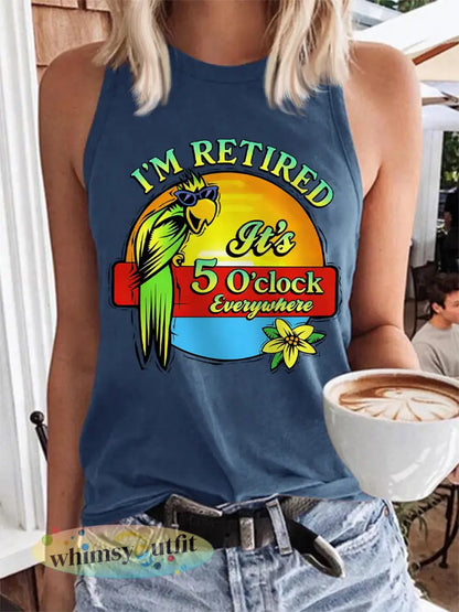 Dames Ik ben met pensioen Het is 5 uur overal papegaaienprint casual vest - Marineblauw / S