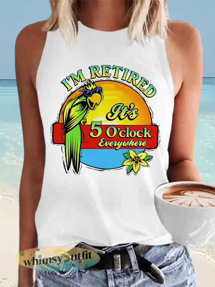 Dames Ik ben met pensioen Het is 5 uur overal papegaaienprint casual vest - Wit / S