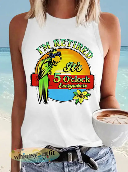 Dames Ik ben met pensioen Het is 5 uur overal papegaaienprint casual vest - Wit / S