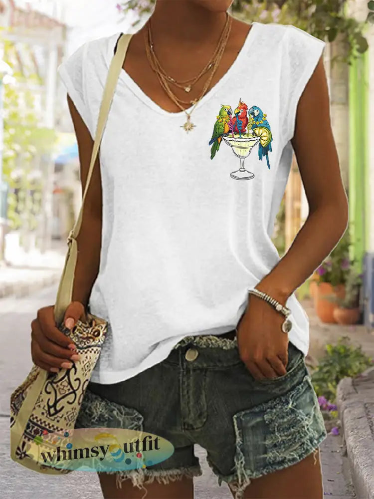 Dames Ik ben met pensioen Het is 5 uur overal Parrot Print Casual Mouwloos T-shirt