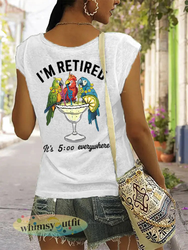 Dames Ik ben met pensioen Het is 5 uur overal Parrot Print Casual Mouwloos T-shirt