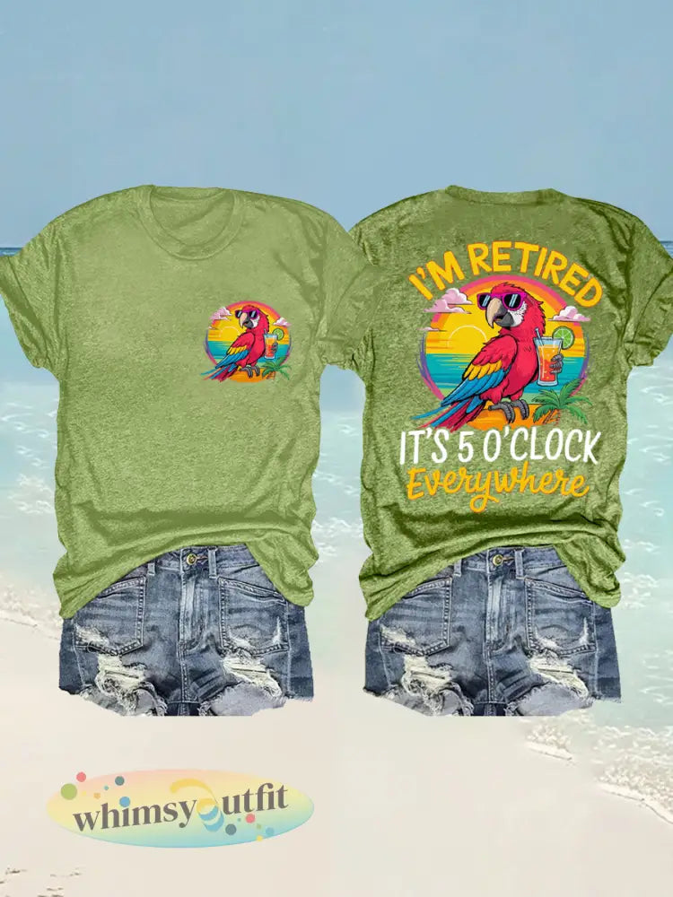 Dames Ik ben met pensioen Het is 5 uur overal Parrot Print Casual T-shirt - Groen / S