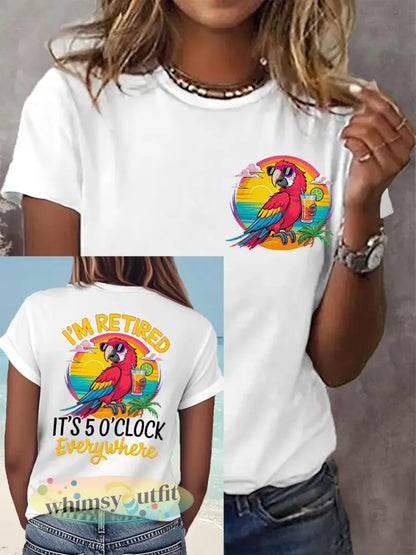 Dames Ik ben met pensioen Het is 5 uur overal Parrot Print Casual T-shirt - Wit / S