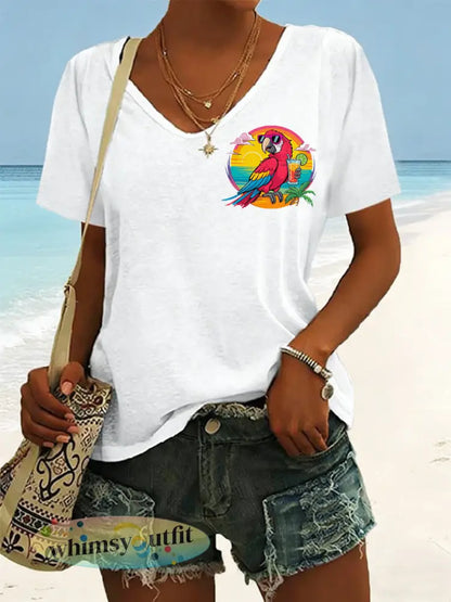 Dames Ik ben met pensioen Het is 5 uur overal Parrot Print Casual V-hals T-shirt