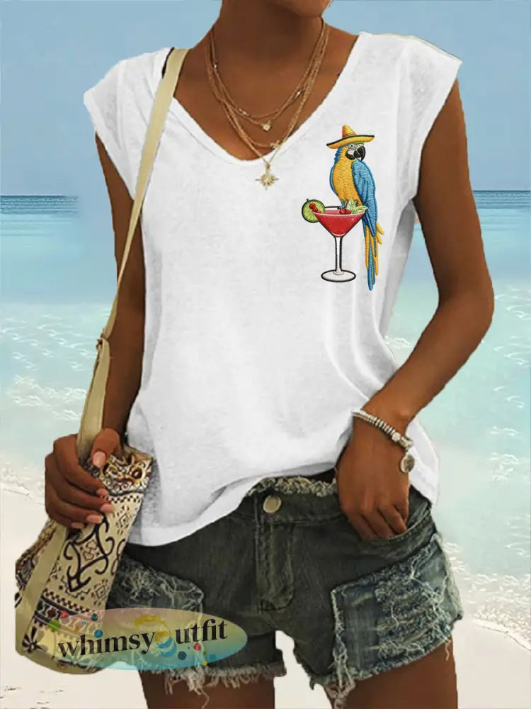 Dames I’m Retired It’s 5 O’clock Everywhere papegaaienprint casual mouwloos t-shirt