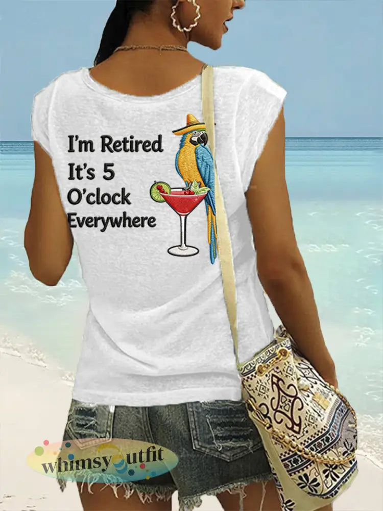 Dames I’m Retired It’s 5 O’clock Everywhere papegaaienprint casual mouwloos t-shirt