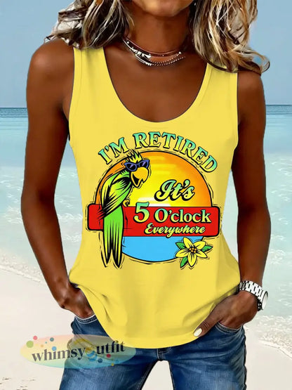 Dames I’m Retired It’s 5 O’clock Everywhere papegaaienprint casual vest - Geel / S