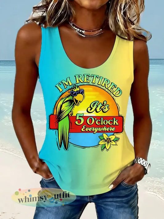 Dames I’m Retired It’s 5 O’clock Everywhere papegaaienprint casual vest - Gemengde Kleur / S