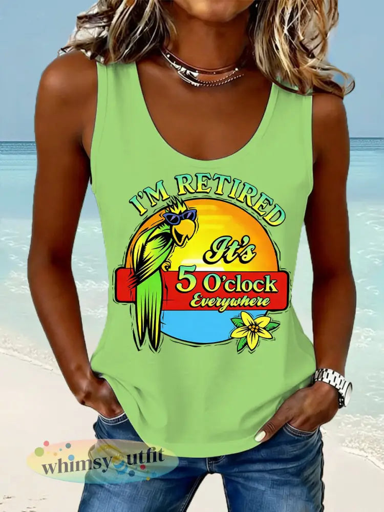 Dames I’m Retired It’s 5 O’clock Everywhere papegaaienprint casual vest - Groen / S
