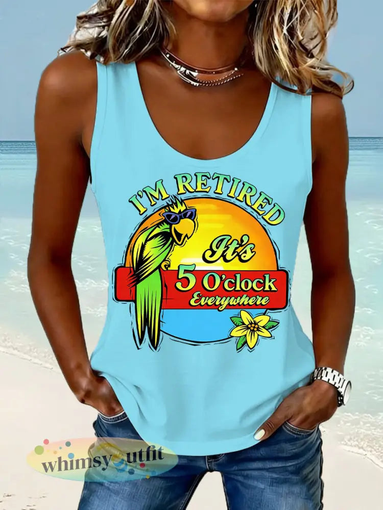 Dames I’m Retired It’s 5 O’clock Everywhere papegaaienprint casual vest - Hemelsblauw / S
