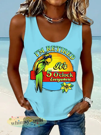 Dames I’m Retired It’s 5 O’clock Everywhere papegaaienprint casual vest - Hemelsblauw / S