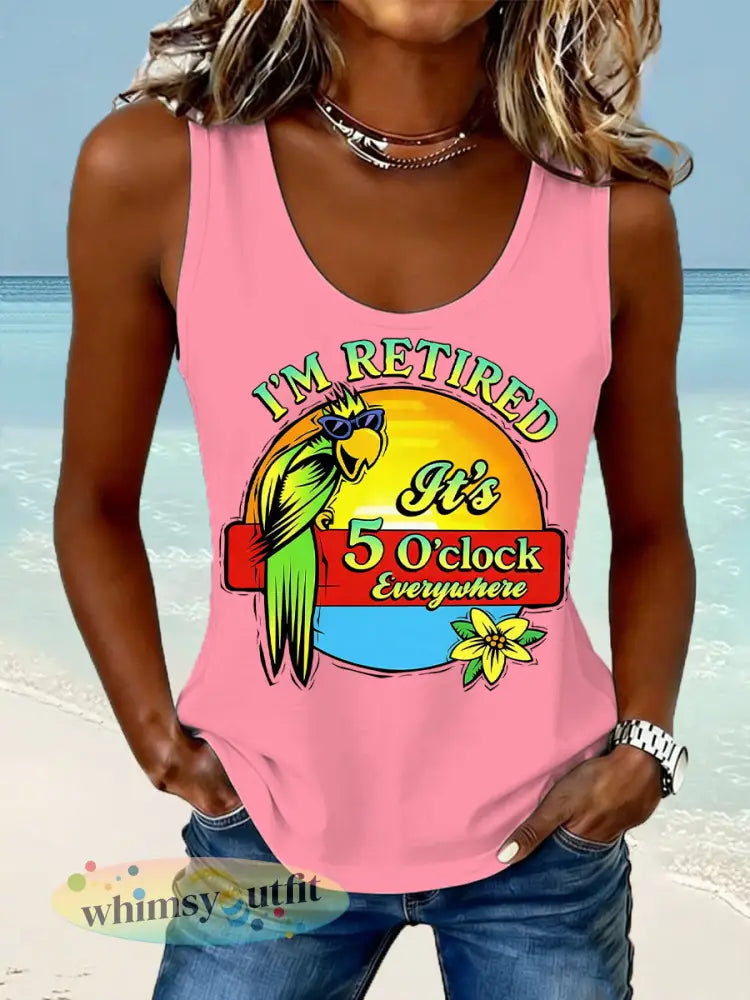 Dames I’m Retired It’s 5 O’clock Everywhere papegaaienprint casual vest - Roze / S