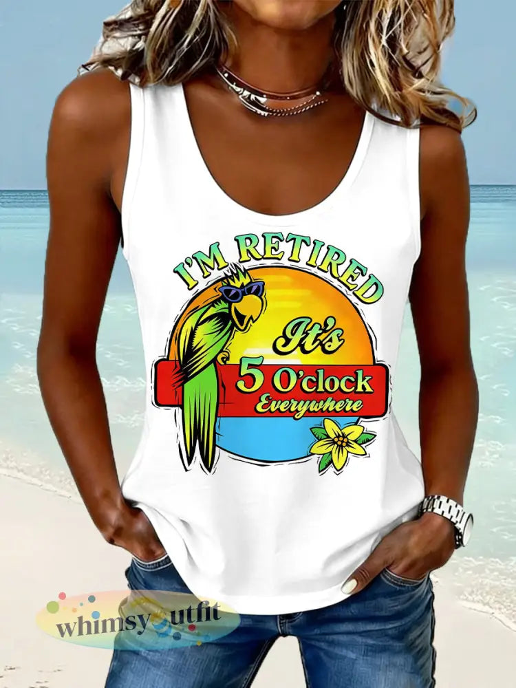 Dames I’m Retired It’s 5 O’clock Everywhere papegaaienprint casual vest - Wit / S