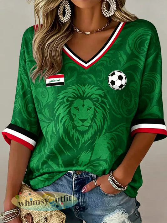 Dames Irak voetbalwedstrijd Cheer Art Print Fan T-shirt - A / S