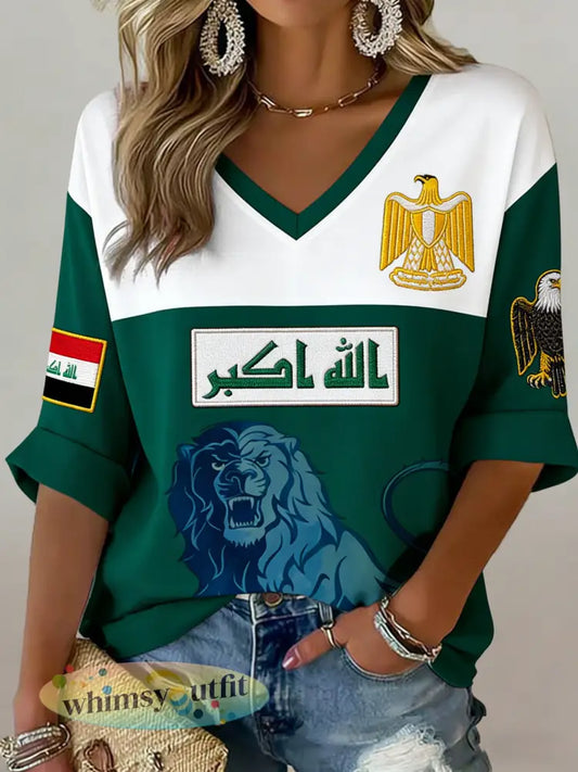 Dames Irak voetbalwedstrijd juichende kunst print fan T-shirt - A / S