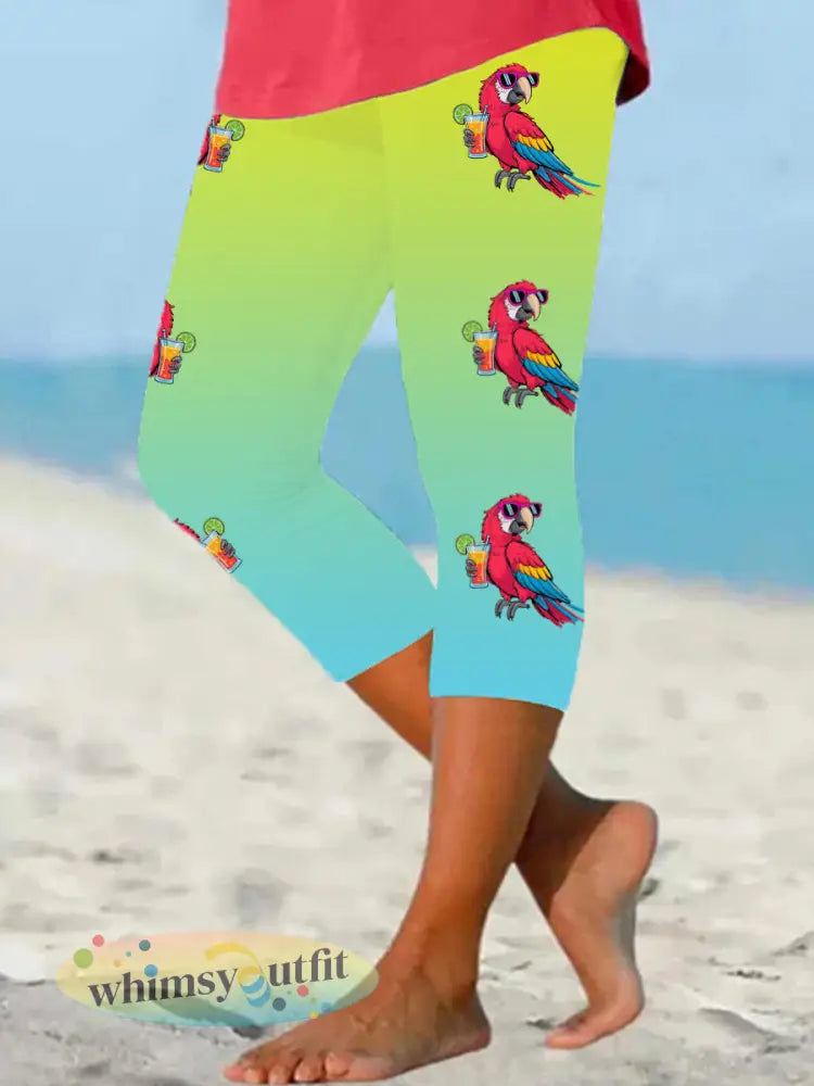 Dames is het 5 uur klok ergens papegaaien print casual cropped leggings - Blauwgroen / S