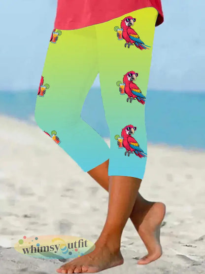 Dames is het 5 uur klok ergens papegaaien print casual cropped leggings - Blauwgroen / S