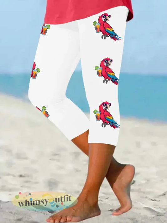 Dames is het 5 uur klok ergens papegaaien print casual cropped leggings - Wit / S