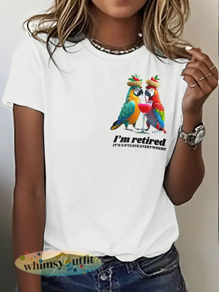 Dames It’s 5 uur overal Print Casual opstrijken T-shirt met korte mouwen