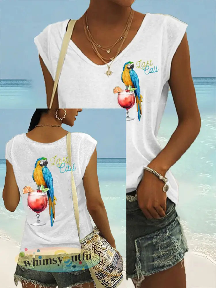Dames Jimmy Buffet stijl Het is 5 uur overal gekleurd katoen T-shirt - Wit / S