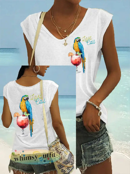 Dames Jimmy Buffet stijl Het is 5 uur overal gekleurd katoen T-shirt - Wit / S
