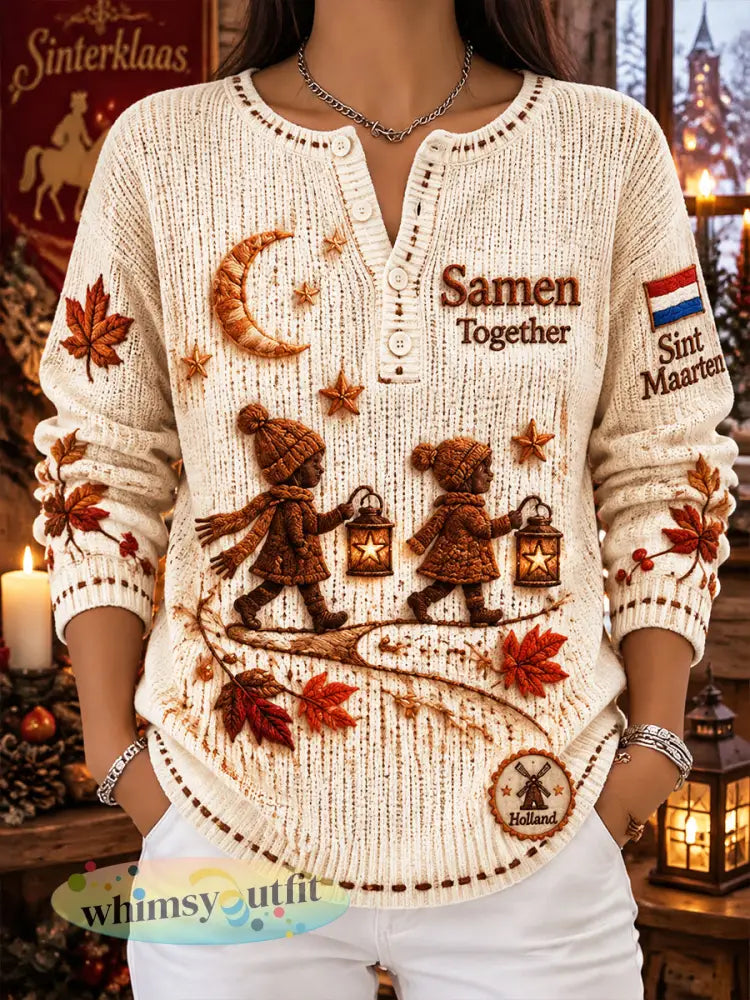 Dames-jumper met Hollandse Martinstaprint casual stijl - Beige / S