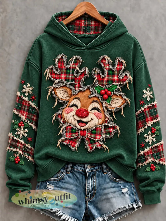 Dames kerst Elk Art Gedrukte Hoodie - als foto / S