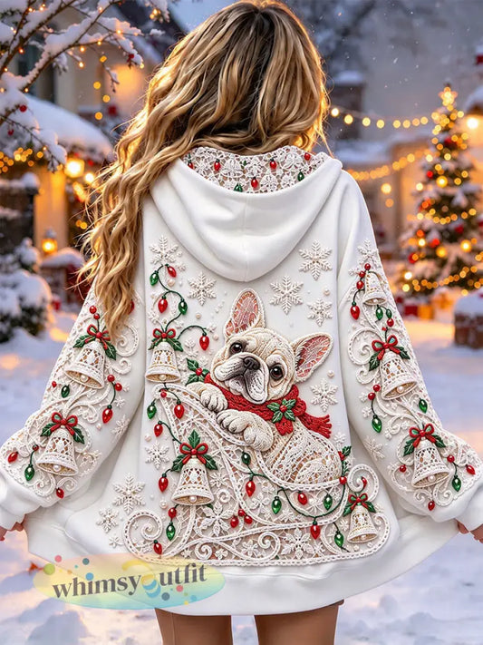 Dames kerst Franse Bulldog Print Jassen - Beige / S