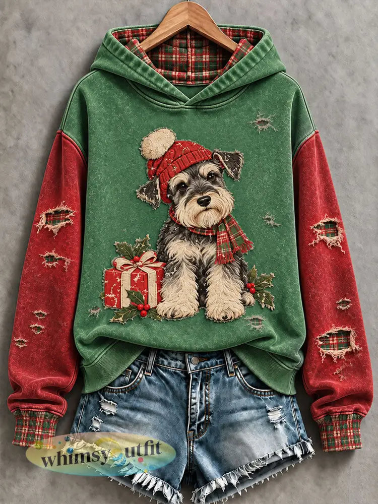 Dames kerst grappige hond print regelmatige hoodie - als foto / S
