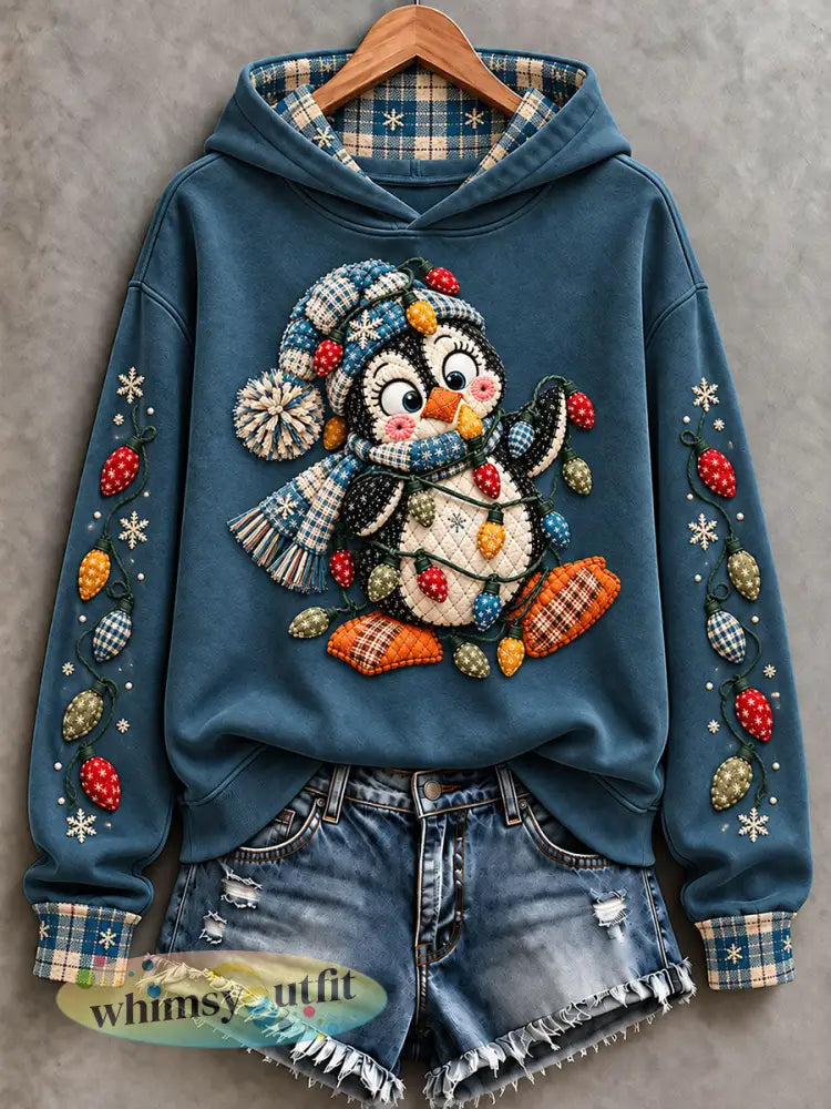 Dames kerst pinguïnprint regelmatig sweatshirt - Blauw / S