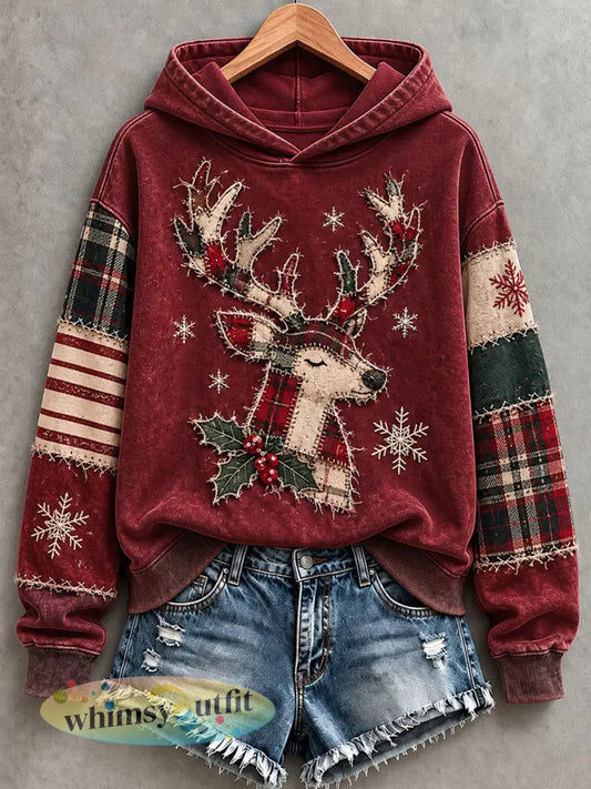 Dames kerst rendieren hoodie - Wijnrood / S