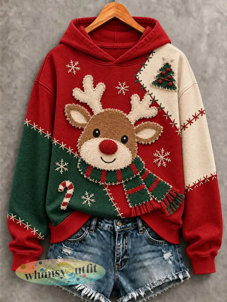Dames kerst rendieren kunst hoodie - als foto / S