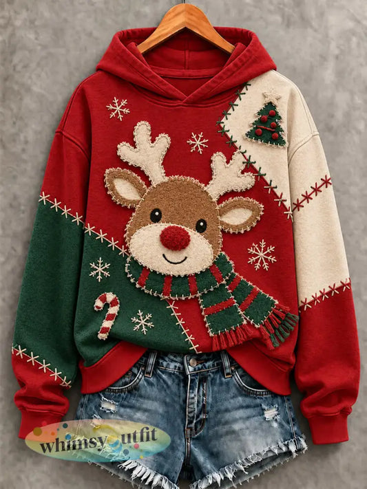 Dames kerst rendieren kunst hoodie - als foto / S