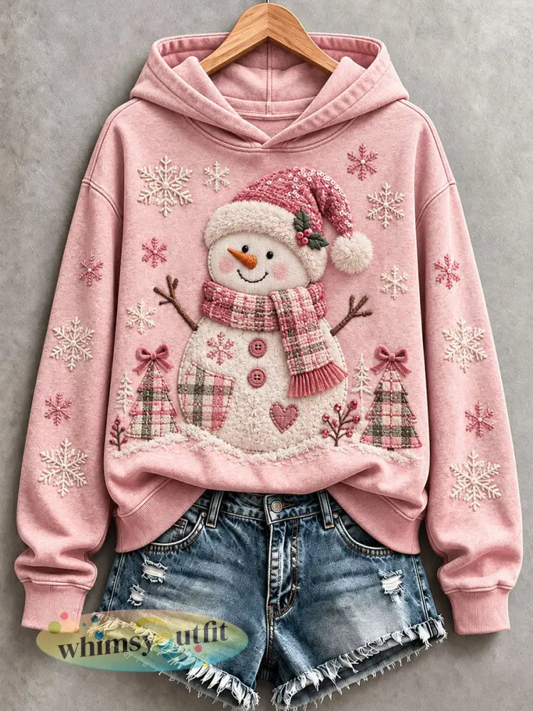 Dames kerst sneeuwman hoodie - Roze / S