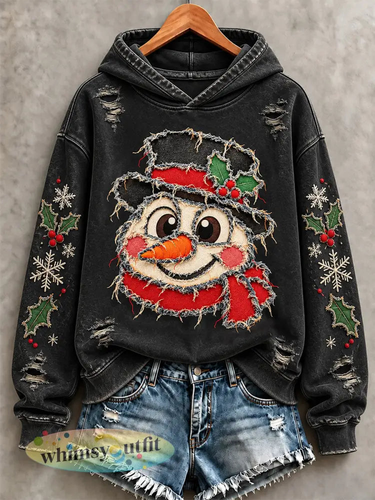 Dames kerst Sneeuwman Print Sweatshirt - Zwart / S