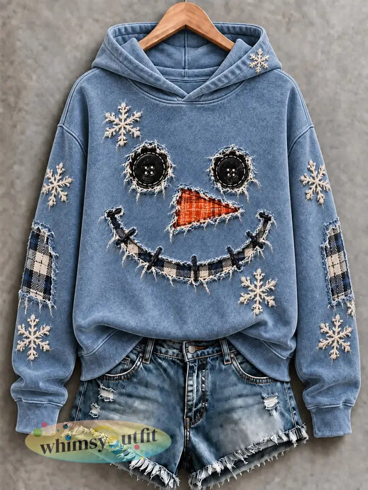 Dames kerst sneeuwpop kunst hoodie - als foto / S