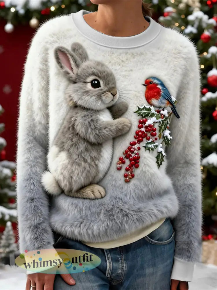Dames kerst sneeuwvlok konijn flanellen hoodie - Grijs / S
