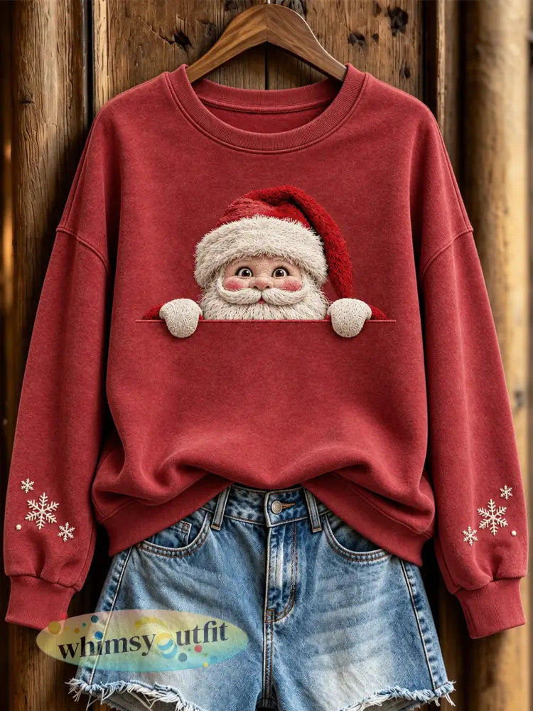 Dames kerstman patroon oorzakelijk regelmatig sweatshirt - Rood / S