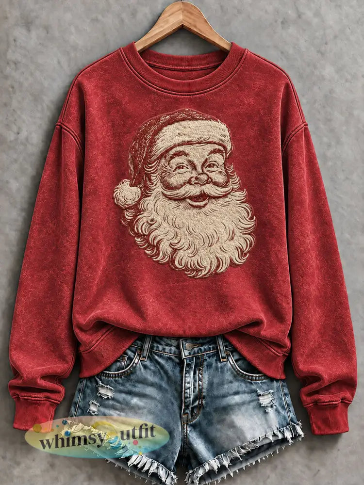 Dames kerstman print casual sweatshirt - Rood / S