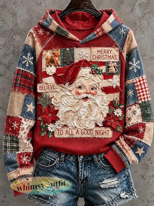 Dames kerstman print hoodies - Rood / S