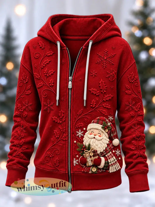 Dames kerstprint rits hoodie - Rood / S