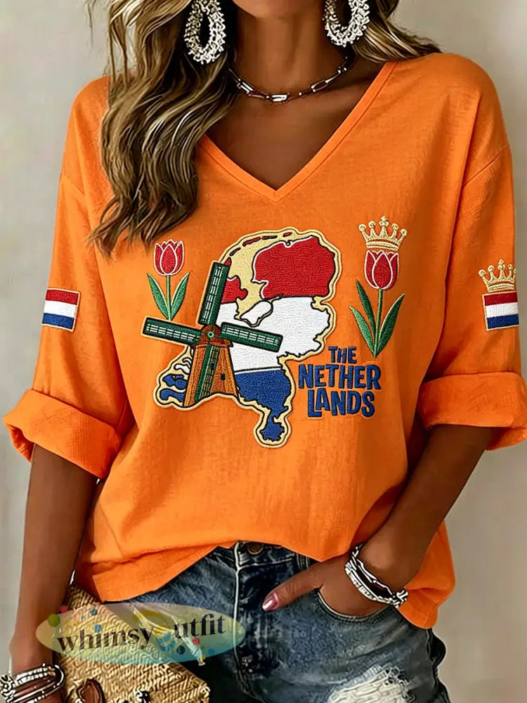 Dames King’s Day geborduurde print top met V-hals - A / S