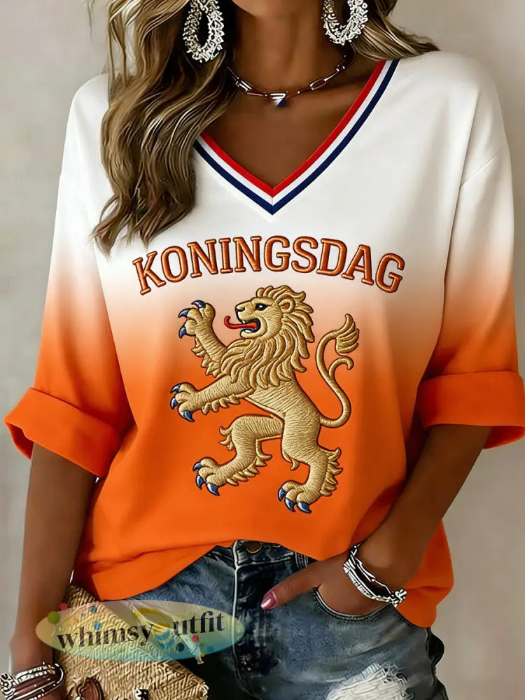 Dames King’s Day gradiëntstijl top met V-hals - A / S