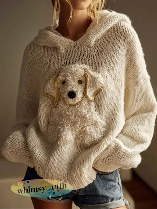 Dames Klassieke Fuzzy Golden Retriever Hond Vilt Gezellig Gebreid Hooded Trui - als foto / S