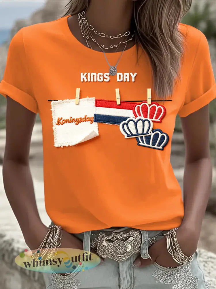 Dames Koninginnedag creatief 3D-geprint oranje T-shirt - Sinaasappel / S