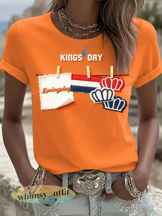 Dames Koninginnedag creatief 3D-geprint oranje T-shirt - Sinaasappel / S