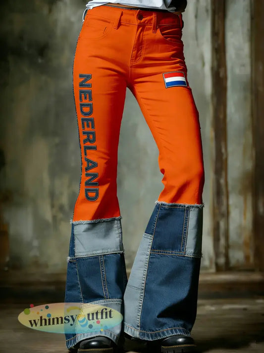 Dames Koninginnedag-print casual uitlopende broek - A / S